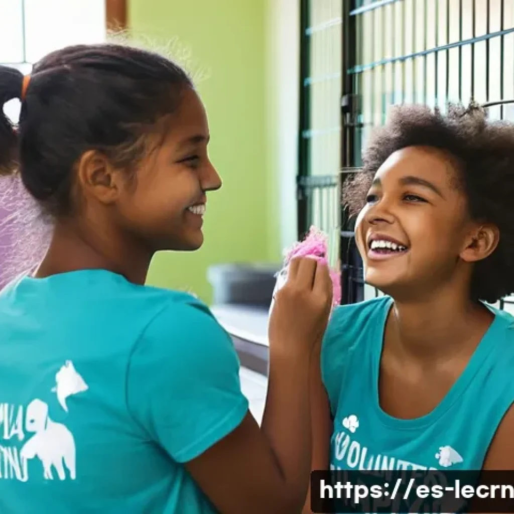 실험적 학습을 통한 학습 격차 해소 방안 - **A group of diverse teenagers volunteering at a local animal shelter.** The scene shows them intera...