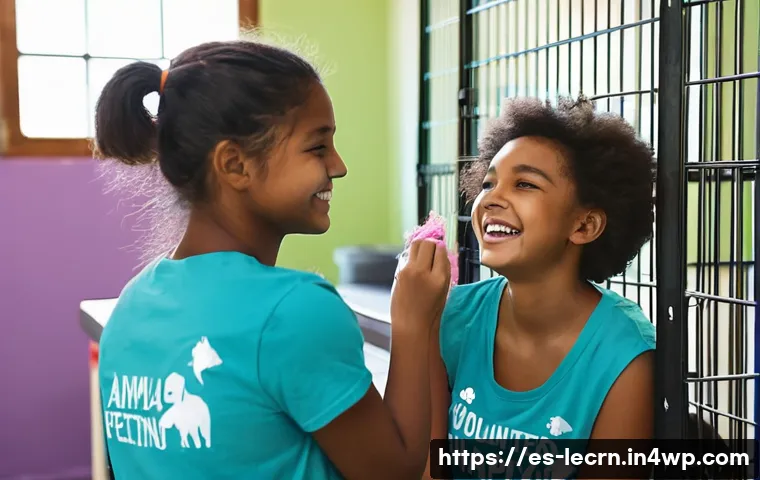 실험적 학습을 통한 학습 격차 해소 방안 - **A group of diverse teenagers volunteering at a local animal shelter.** The scene shows them intera...