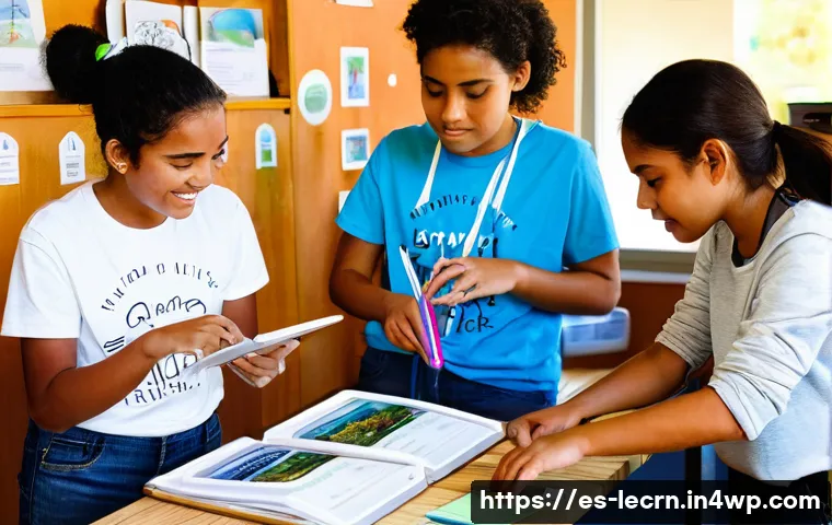 실험적 학습의 사회적 영향력 - **A Vibrant Learning Hub: Hands-On Discovery**
Generate an image of a bustling, sunlit community...