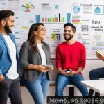 Home 20 실험적 학습에서의 실패와 성공의 의미 - A diverse group of Hispanic adults in a modern coworking space, warmly interacting and sharing ideas...