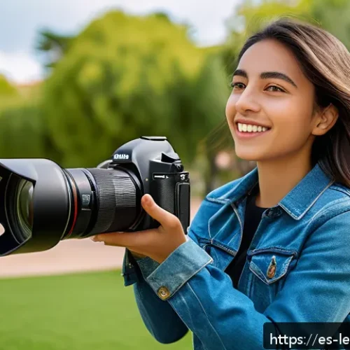 Home 17 실험적 학습을 통해 얻는 동기 부여 전략 - A young Hispanic woman in casual clothing actively learning photography outdoors in a vibrant urban ...